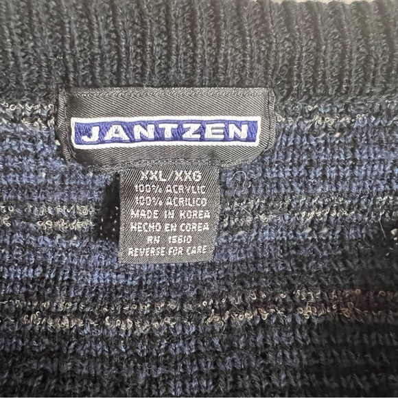 Vintage Jantzen Sweater Mens XXL V Neck Acrylic Pullover Blue Checkered Grandpa - Picture 7 of 10